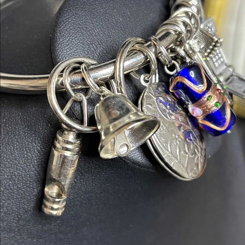 Silver Charm Bracelet Keychain with Charm Accents Purse Charm
